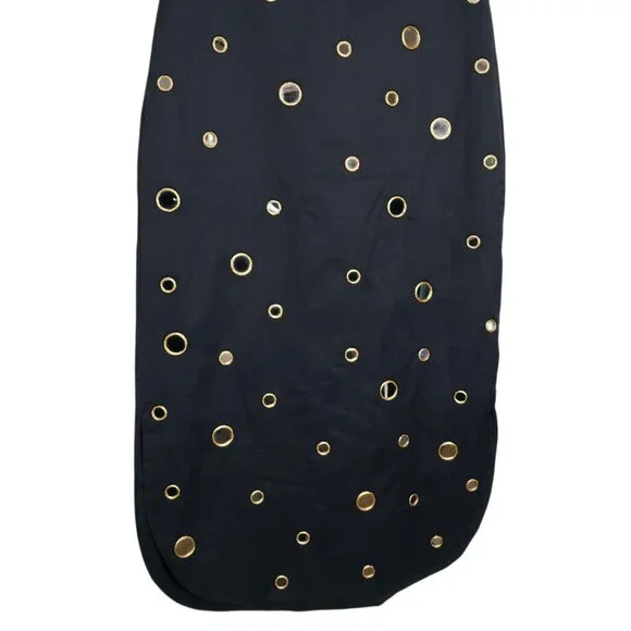 Alexis Malia Midi Dress Black Mirrored Grommet Curved Size S NWT‎ - Picture 6 of 11